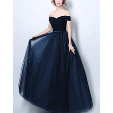 Custom Off-the-shoulder Floor Length Satin Tulle Evening Dresses