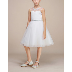 A-Line Knee Length Satin Organza Flower Girl Dresses