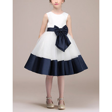 Custom A-Line Knee Length Satin Flower Girl Dresses with Belts