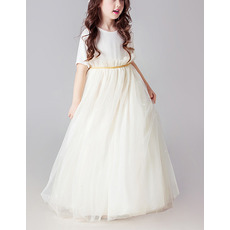 Lovely Floor Length Organza Flower Girl Dresses with Short Sleeves