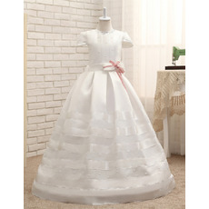 Adorable Floor Length Satin Flower Girl Dresses with Cap Sleeves