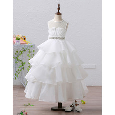 Custom Tea Length Organza Tulle Layered Skirt Flower Girl Dresses