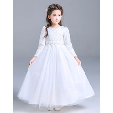 Affordable Floor Length First Communion Dresses with Long Sleeves