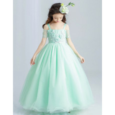 Custom Spaghetti Straps Short Sleeves Floor Length Flower Girl Dresses