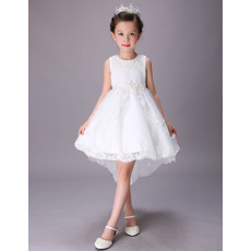 Stunning A-Line Sleeveless High-Low Short Satin Flower Girl Dresses