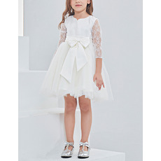 Custom Mini/ Short Flower Girl Dresses with 3/4 Long Lace Sleeves