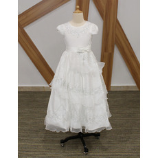 Affordable Tea Length Flower Girl/ Communion Dress with Cap Sleeves