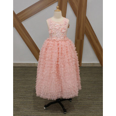 Tea Length Ruffle Skirt Pink Flower Girl Dresses
