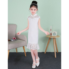 Stunning Column Mandarin Collar Short Lace Flower Girl Dresses