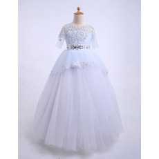 Custom Ball Gown Floor Length Flower Girl Dresses with Half Sleeves