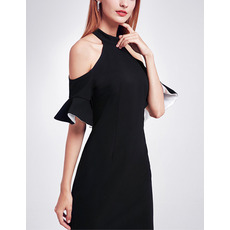 Halter Cold Shoulder Knee Length Black Homecoming Dress