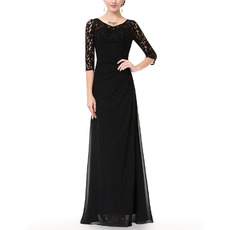 Affordable Long Chiffon Black Mother Dresses with Half Lace Sleeves