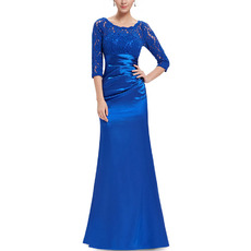 New Long Satin Mother Dresses with 3/4 Long Lace Sleeves