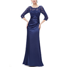 Discount Floor Length Satin Mother Gowns with 3/4 Long Lace Sleeves