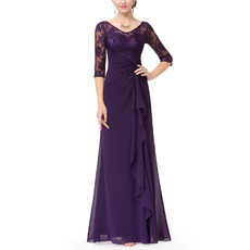 Elegant Long Chiffon Mother Dresses with Half Lace Sleeves & Ruffle
