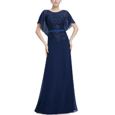 Custom Floor Length Chiffon Mother Dresses with Cap Sleeves & Belts