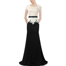 Elegant Floor Length Chiffon & Lace Mother Dresses with Short Sleeves