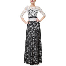 Discount Lace Black & White Mother Dresses with Half Sleeves