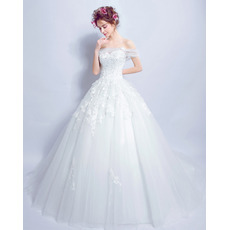 Affordable Off-the-shoulder Chapel Train Organza Wedding Dresses