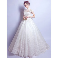 Custom Mandarin Collar Floor Length Wedding Dresses with Short Sleeves