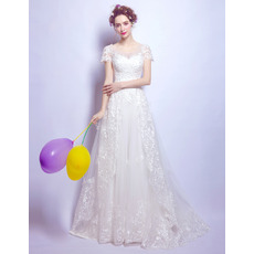 Discount Sweep Train Organza Wedding Dresses with Short Sleeves