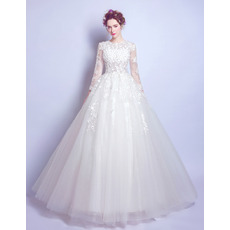 Custom A-Line Floor Length Organza Wedding Dresses with Long Sleeves