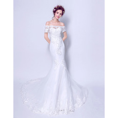 Custom Mermaid Off-the-shoulder Long Wedding Dress with Short Sleeves