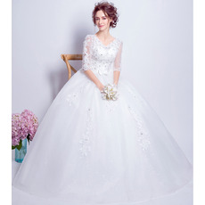 Elegant Ball Gown Floor Length Wedding Dresses with Half Sleeves