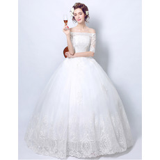 Elegant Ball Gown Off-the-shoulder Wedding Dresses with Half Sleeves