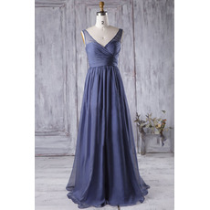 Custom V-Neck Sleeveless Floor Length Chiffon Bridesmaid Dresses