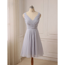 Affordable V-Neck Sleeveless Knee Length Chiffon Bridesmaid Dresses