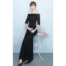 Custom Sheath Off-the-shoulder Chiffon Evening Dress with Half Sleeves