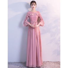 2018 New Style Long Chiffon Evening Dresses with 3/4 Long Sleeves