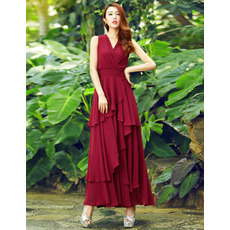 Custom V-Neck Sleeveless Ankle Length Chiffon Evening Dresses