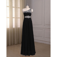 Elegant One Shoulder Sleeveless Floor Length Chiffon Evening Dresses