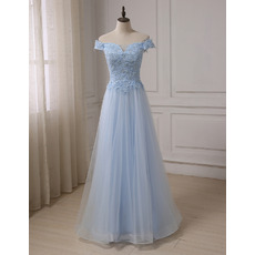 Discount A-Line Off-the-shoulder Floor Length Satin Tulle Evening Dress