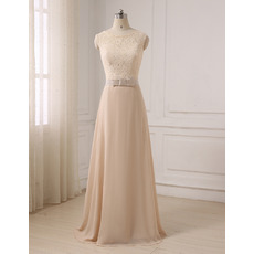 Sleeveless Floor Length Chiffon Lace Evening Dresses