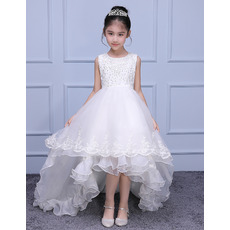 Adorable Sleeveless High-Low Sweep Train Organza Flower Girl Dresses