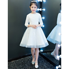 Adorable Short Lace Organza Flower Girl Dresses with Long Sleeves