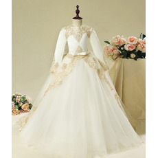 Ball Gown Long Flower Girl Dresses with Long Sleeves