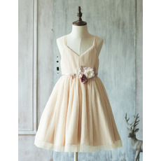 Adorable Spaghetti Straps Knee Length Chiffon Flower Girl Dresses