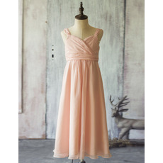 Straps Tea Length Chiffon Flower Girl Dresses