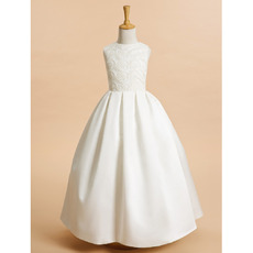 Adorable Ball Gown Floor Length Satin Embroidery Flower Girl Dresses