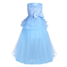 Custom Sleeveless Floor Length Applique Little Girls Party Dresses