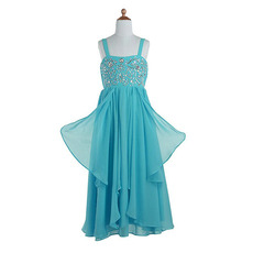 Custom Empire Floor Length Chiffon Flower Girl Dresses with Straps