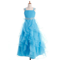 Discount Floor Length Ruffle Skirt Flower Girl Dresses with Straps