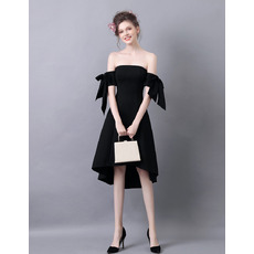 Sexy Strapless High-Low Satin Black Homecoming Dresses with Bows