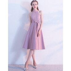 Custom A-Line Halter Knee Length Satin Homecoming/ Bridesmaid Dresses