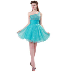 Custom A-Line One Shoulder Mini/ Short Homecoming/ Graduation Dresses