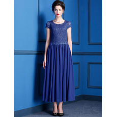 Custom Tea Length Chiffon Lace Mother Dresses with Short Sleeves